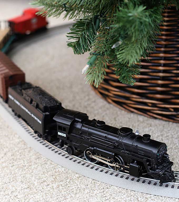 trains under the christmas tree