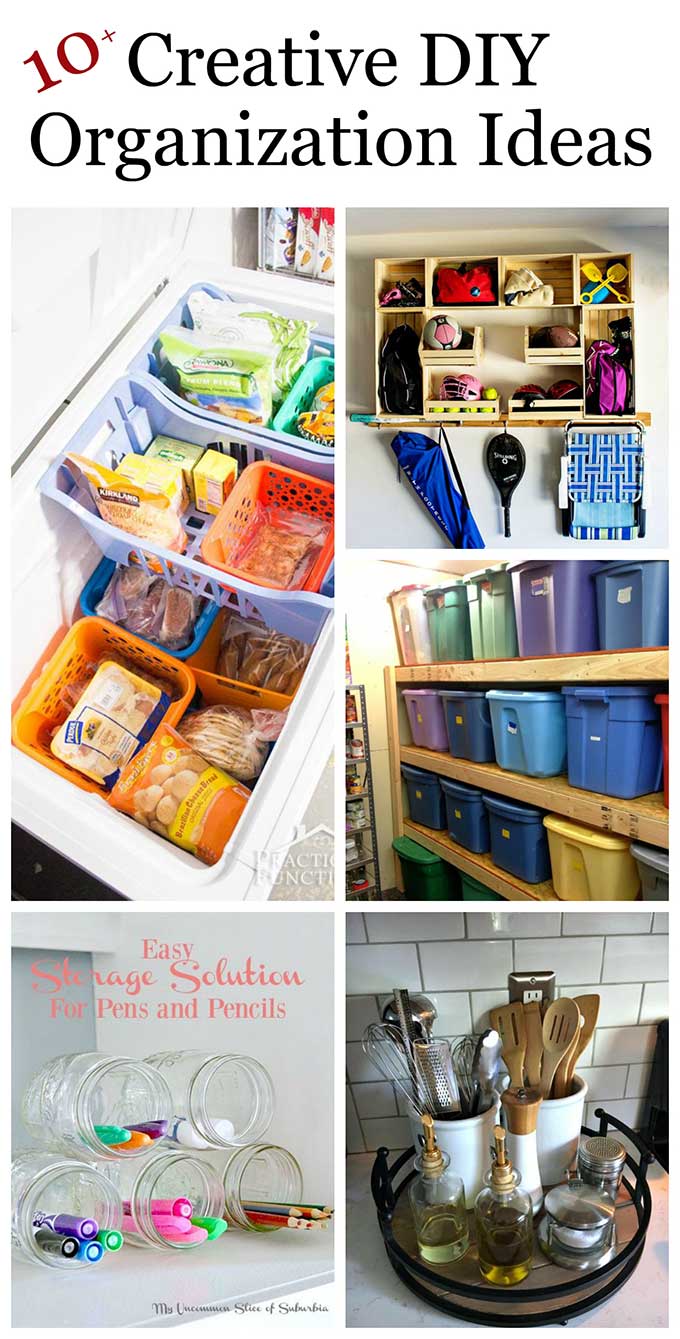 Lots of clever and creative DIY organization ideas for home. Declutttering doesn't have to be expensive or confusing when you do it yourself. #decluttering #diyorganization #organizationideas #organizationtips #organizationhacks
