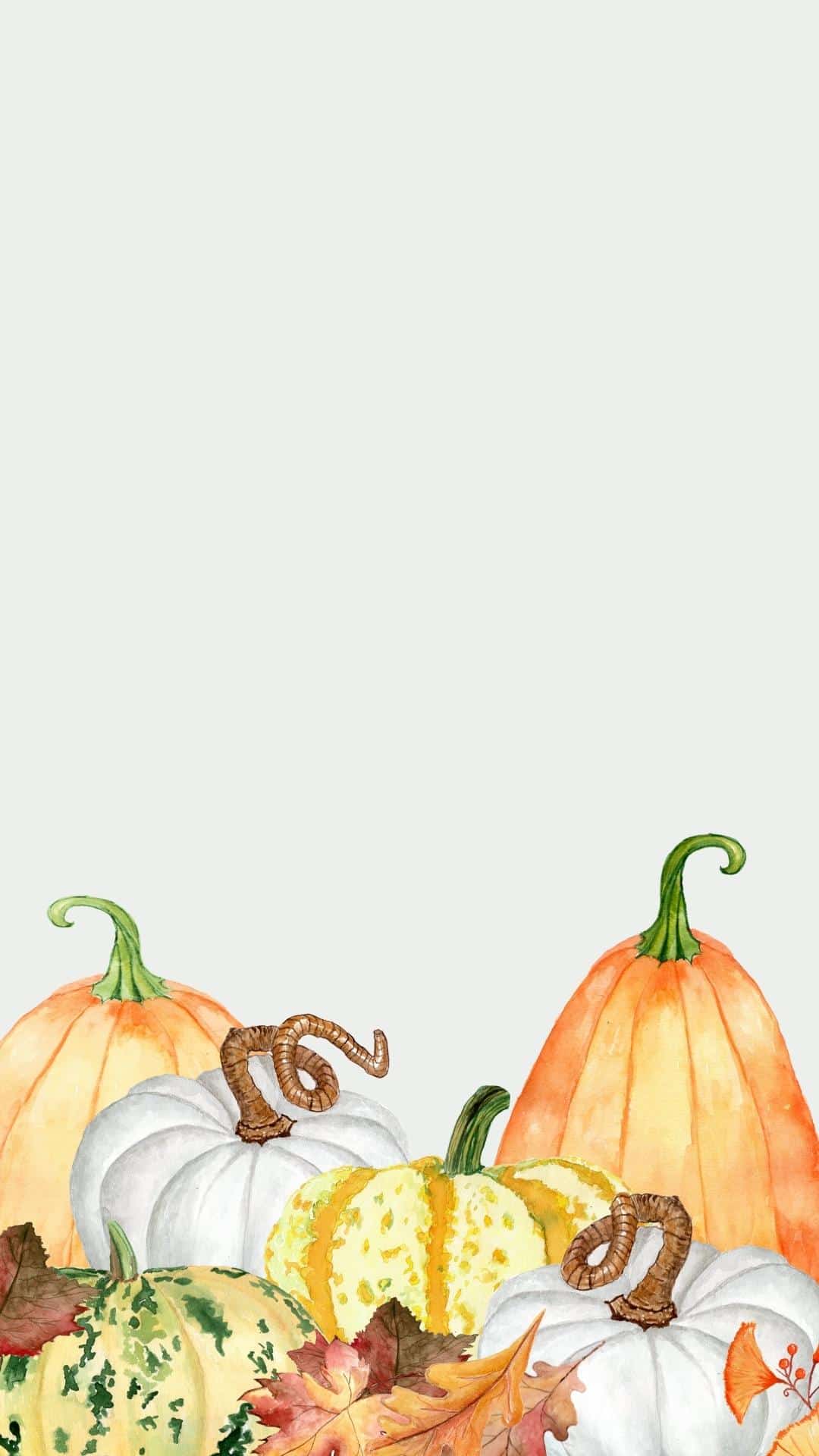 Cute fall iPhone background with watercolor pumpkins.