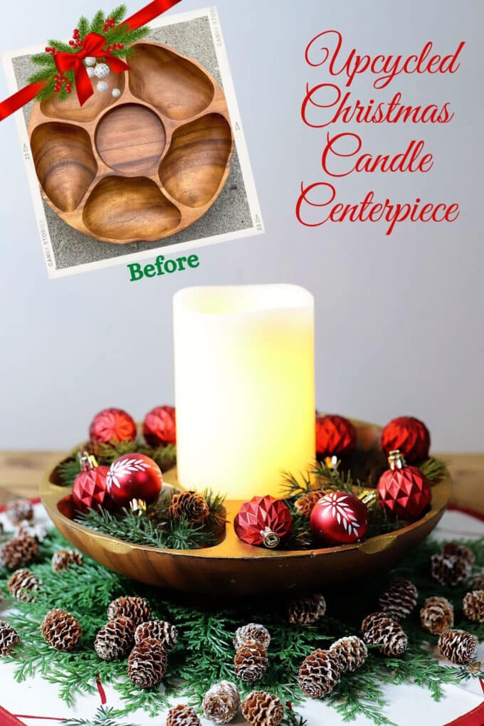 Vintage Wooden Bowl Updated For The Holidays - Christmas Candle Centerpiece